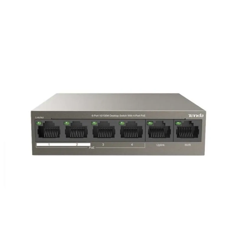 Tenda TEF1106P-4-63W PoE AT switch 4x PoE 802.3af/at, 6x 100Mb/s, PoE celkom 63W, fanless, PoE+ (75011837)