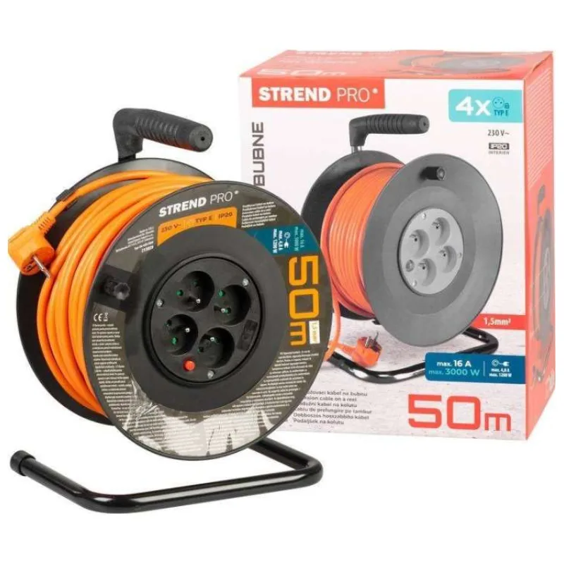 Strend Pro DG-FB04 buben 50m plast 4xzas. 3x1,5mm oranžová (213059) (891581,00)