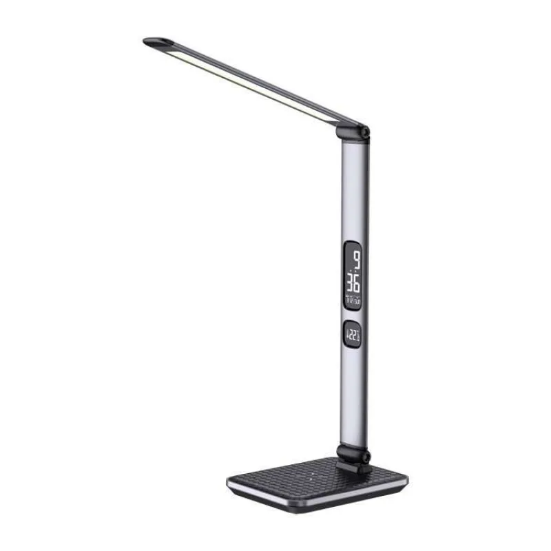 IMMAX LED stolní lampička HERON NEW/ Qi nabíjení/ 8,5W/ DC 12V/2A/ stmívatelná/ sklápěcí rameno/ stříbrná (09105L)