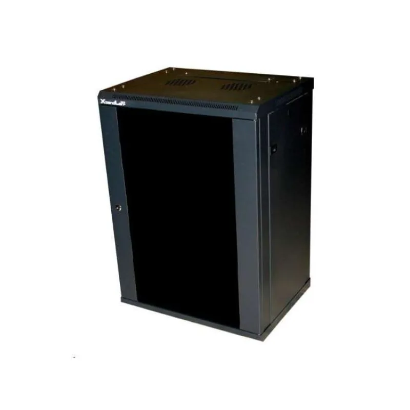 XtendLan 19" nástěnný rozvaděč 12U 600x450, nosnost 60 kg, skleněné kouřové dveře, svařovaný, černý (WS-12U-64-BLACK-P)