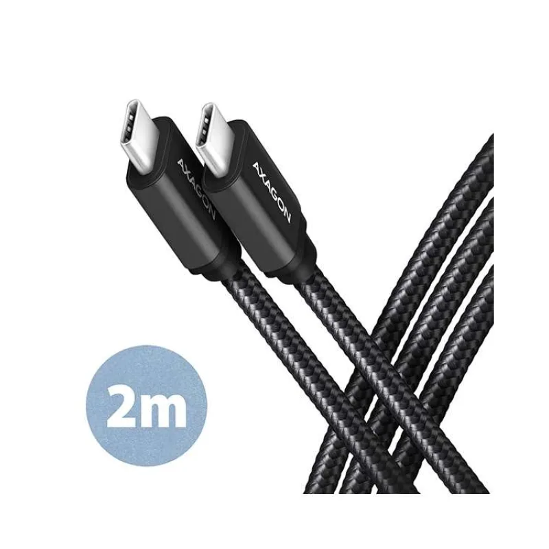 AXAGON datový a nabíjecí kabel SPEED USB-C na USB-C / USB 3.2 Gen1 / PD 60W 3A / ALU / oplet / 2m / černý (BUCM3-CM20AB)
