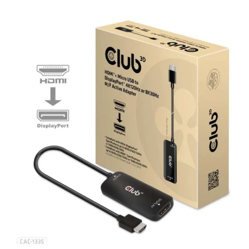Club3D Adaptér HDMI + Micro USB na DisplayPort 4K120Hz/8K30Hz, Active Adapter M/F (CAC-1335)