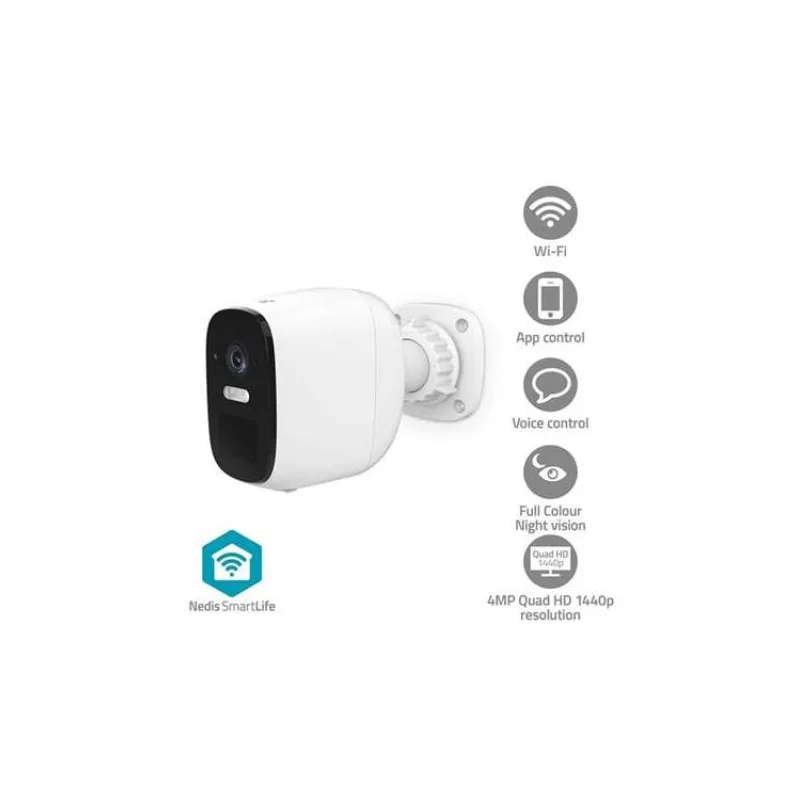 NEDIS IP kamera/ venkovní/ IP66/ Wi-Fi/ 4Mpix/ 1440p/ dobíjecí/ reflektor/ detekce pohybu/ noční vidění 8m/ bílá (WIFICBO32WT)
