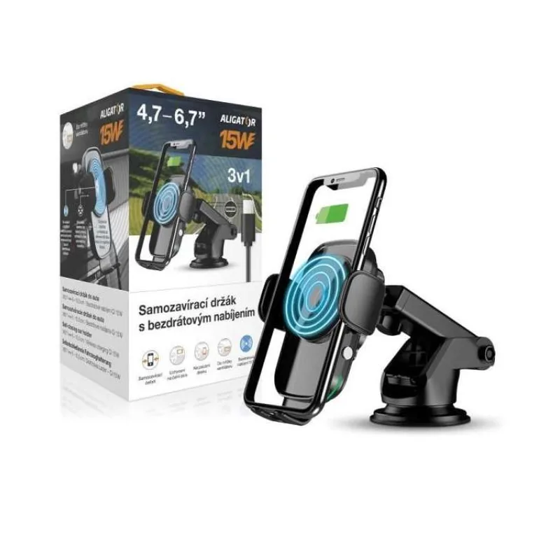 ALIGATOR Samozatvárací držiak K2, bezdrôtový 15W, univerzálny (HAK2)
