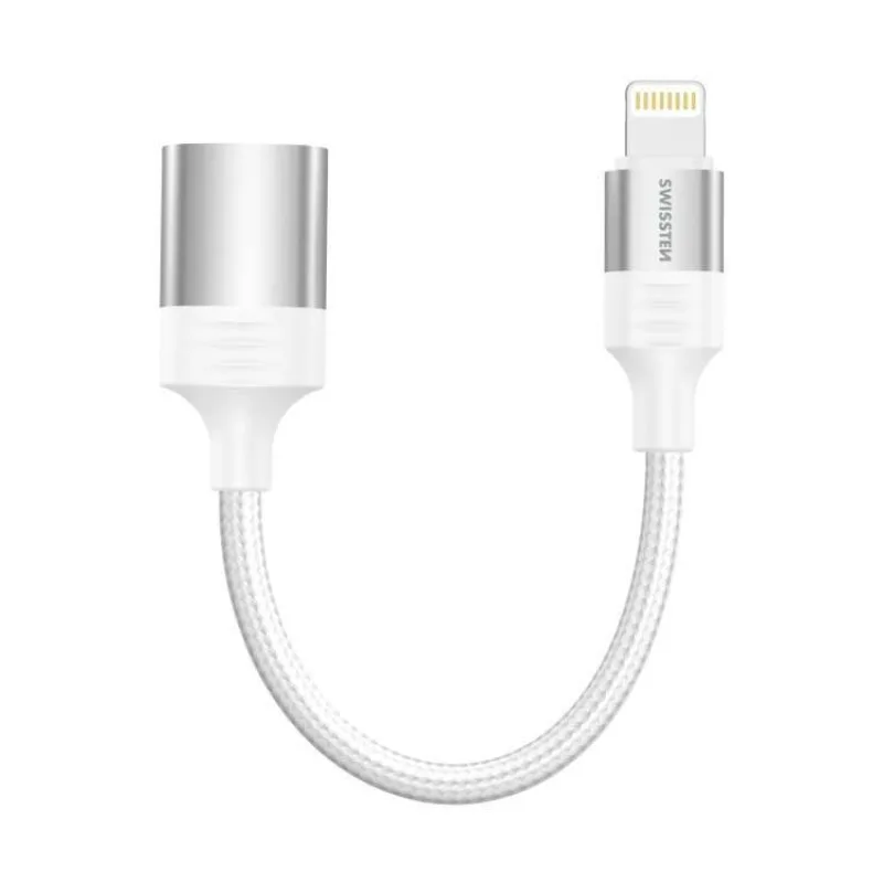 SWISSTEN OTG ADAPTÉR TEXTILE LIGHTNING (samec) / USB-A (samice) 0,12 M BÍLÝ (73501218)