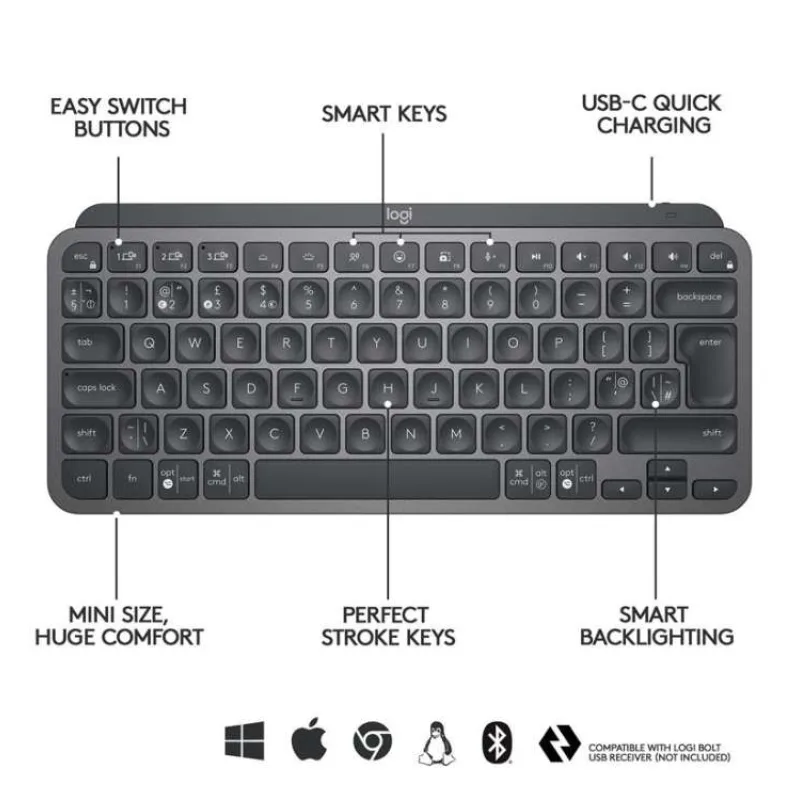 Logitech MX Keys Mini - bezdrôtová podsvietená klávesnica, US - grafitová (920-010498-US)