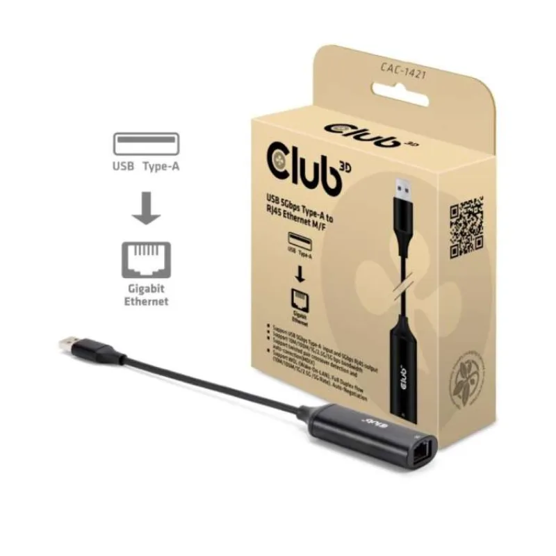 Club3D Adaptér USB-A na RJ45, 5Gb, 24cm (CAC-1421)