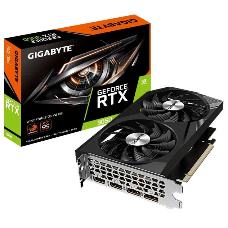 GIGABYTE VGA NVIDIA GeForce RTX 3050 WINDFORCE OC 8G V2, RTX 3050, 8GB GDDR6, 1xDP, 1xHDMI, 1xDVI-D (GV-N3050WF2OCV2-8GD)