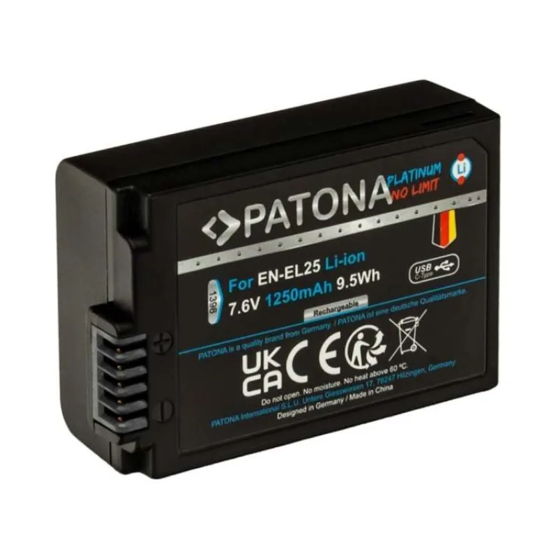PATONA baterie pro foto Nikon EN-EL25 1250mAh Li-Ion Platinum USB-C nabíjení (PT1398)