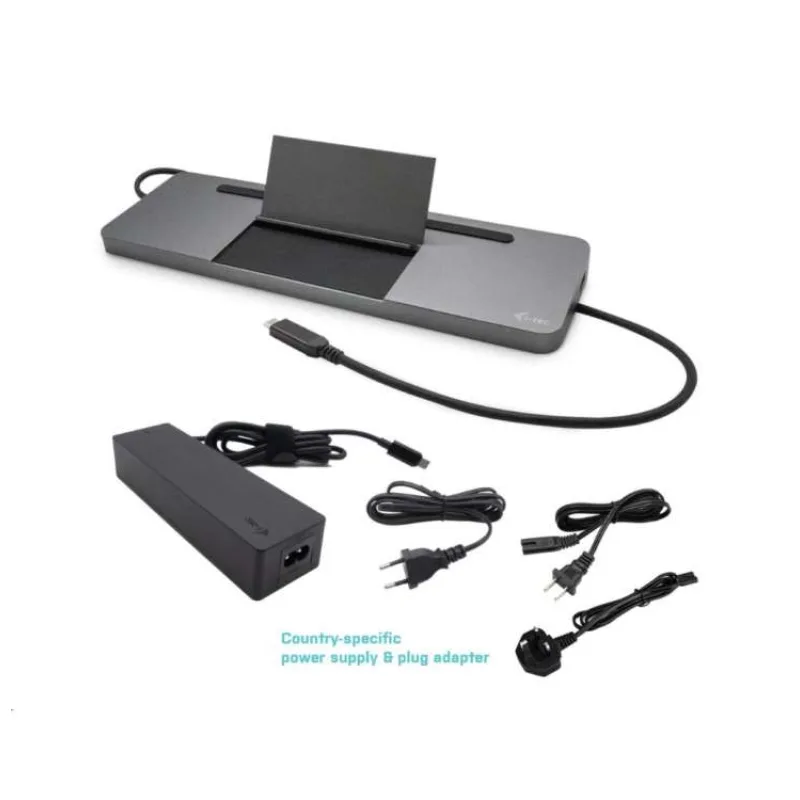 I-tec USB-C Metal Ergonomic 4K 3x Display Docking Station with Power Delivery 85W + i-tec Universal Charger 100W (bundle (C31FLATPRO100)