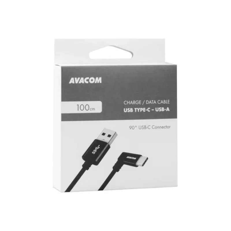 AVACOM dátový a nabíjací kábel USB - USB Type-C, 100cm, konektor v uhle 90 °, čierny (DCUS-TPCLR-10K)