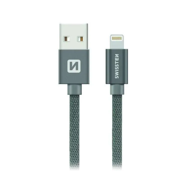 Swissten Datový Kabel Textile Usb / Lightning 0,2 M Šedý (71523102)