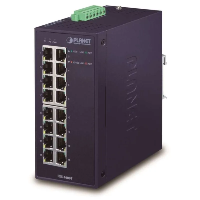 Planet IGS-1600T Průmyslový Switch 16x1Gb, dual 12-48VDC/24VAC, -40~+75°C, fanless (IGS-1600T)