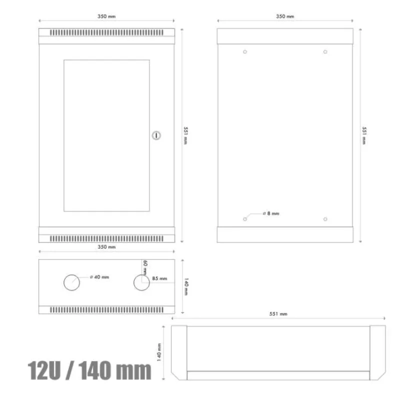 10" rack jednodielny 12U/140 DATACOM šedý Skl.dv (7023)