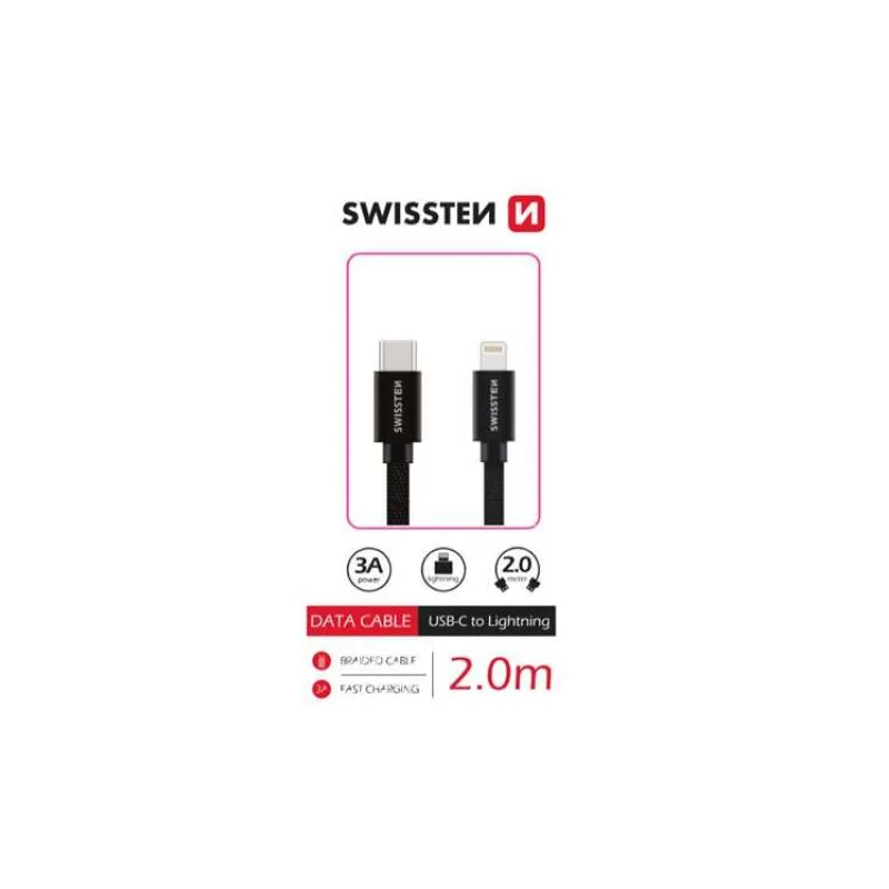SWISSTEN DATOVÝ KABEL TEXTILE USB-C / LIGHTNING 2,0 M ČERNÝ (71529201)