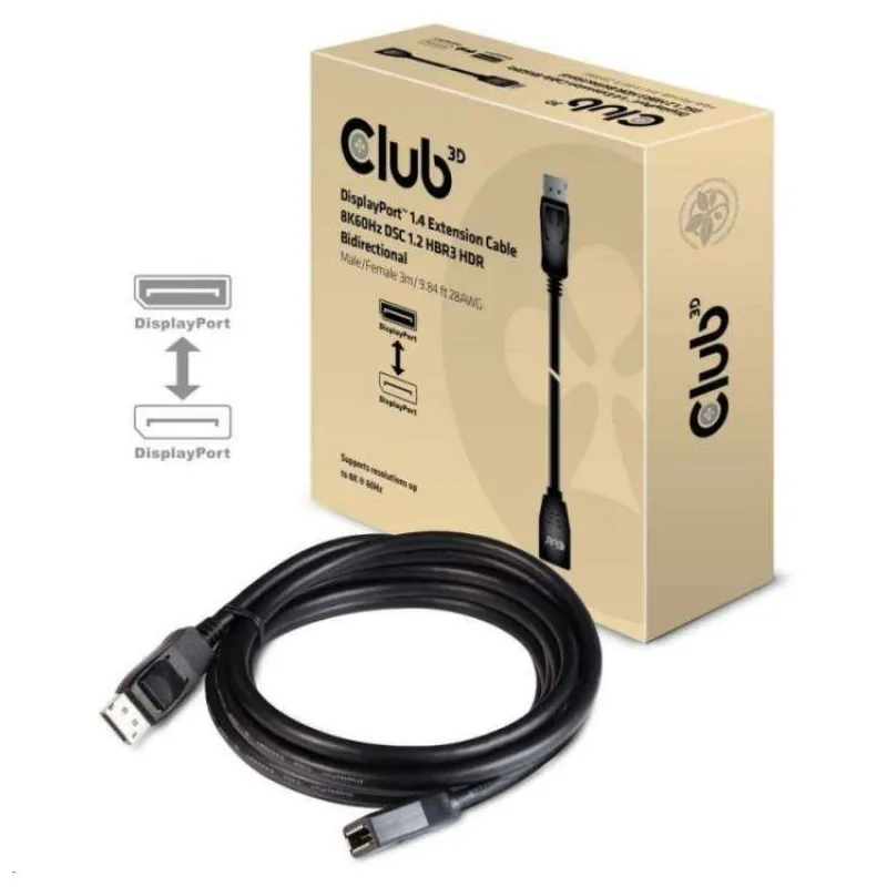 Club3D Predlžovací kábel DisplayPort 1.4 8K 60Hz DSC 1.2 HBR3 HDR obojsmerný (M/F), 3m (CAC-1023)