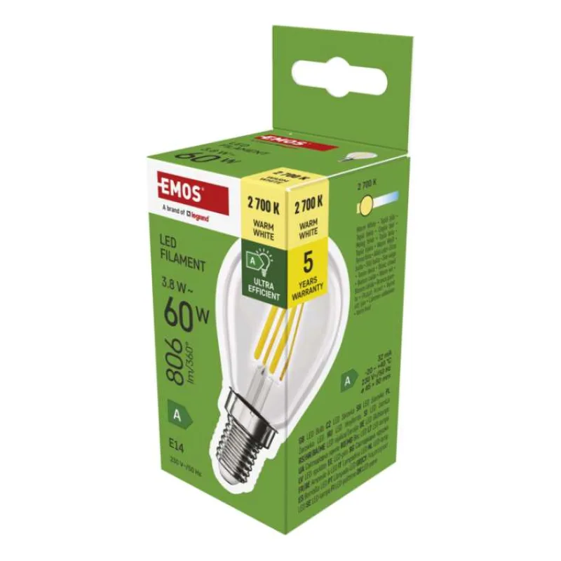 EMOS LED FLM MINI GL 3,8 W (60 W) 806lm E14 WW A CLAS (1525741259)