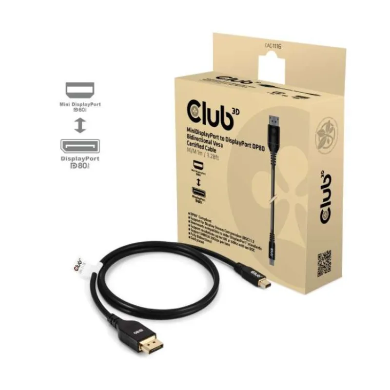 Club3D Kabel MiniDisplayPort na DisplayPort 2.1 Certifikovaný, Oboustranný, 10K60Hz, DSC1.2, UHBR10, 1m (CAC-1116)
