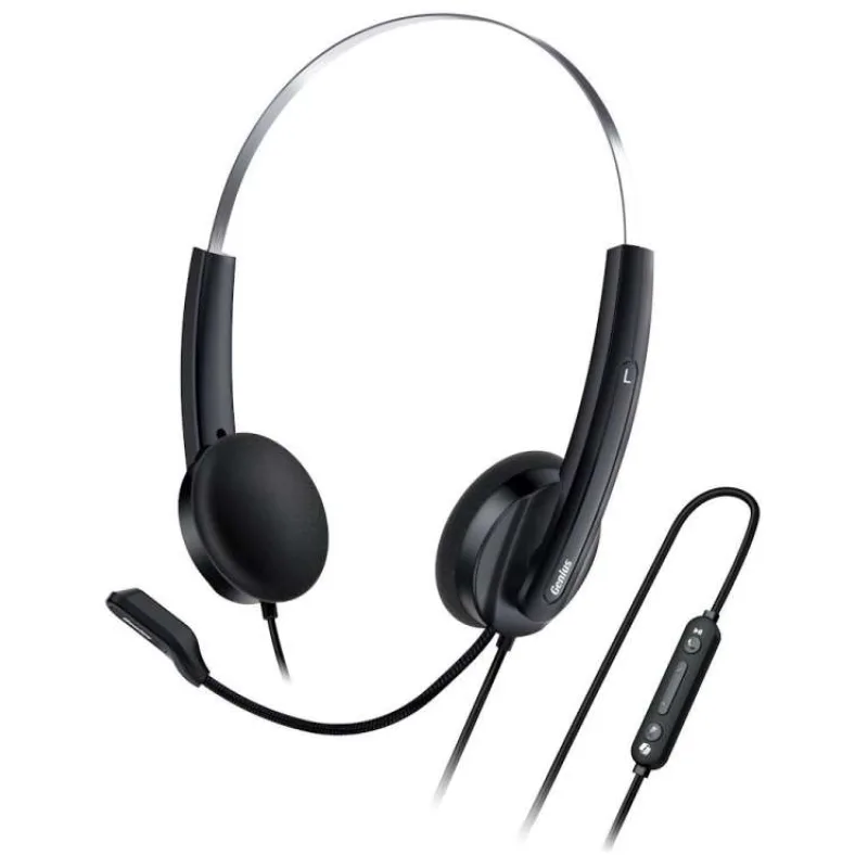 Genius HS-220U AI, Headset, náhlavní, drátový, s mikrofonem, ovládání hlasitosti,Copilot, 1× USB-C, černo-stříbrná (31710032401)