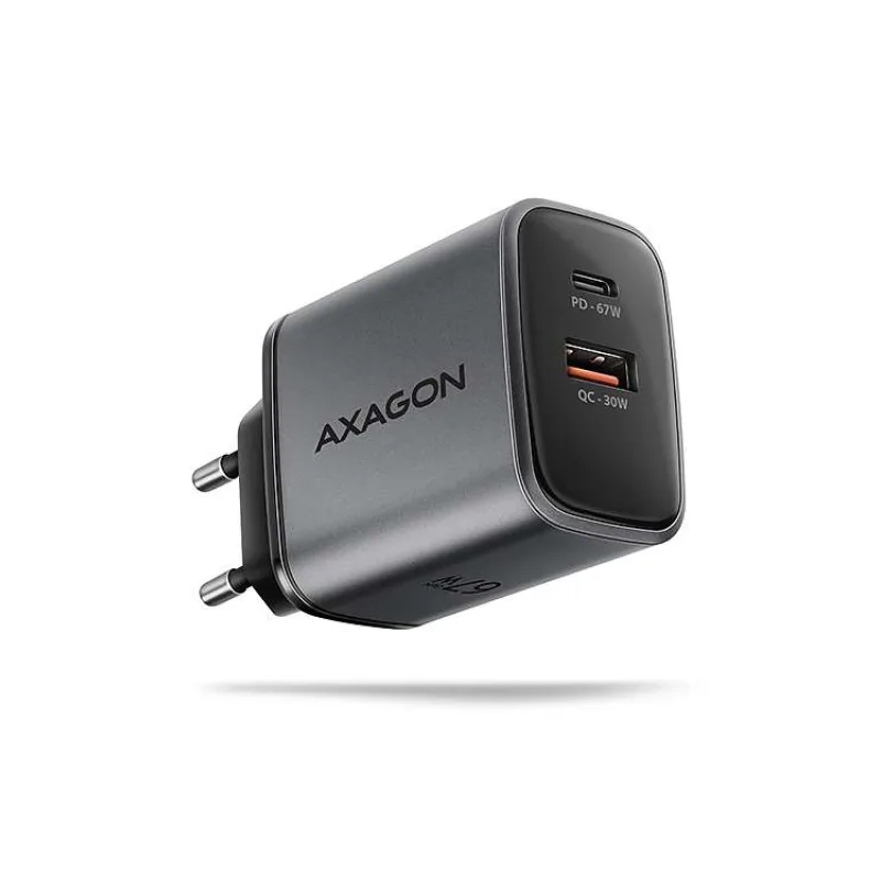 AXAGON ACU-PQ67, GaN nabíjačka do siete 67W, výstup USB-A+USB-C, PD3.0/PPS/QC4+/SFC2.0/Apple (ACU-PQ67)