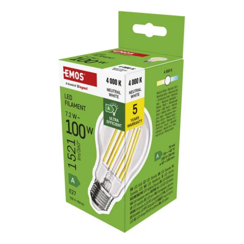 EMOS LED FLM A60 7,2 W (100 W) 1521lm E27 NW A CLASS (1525283417)