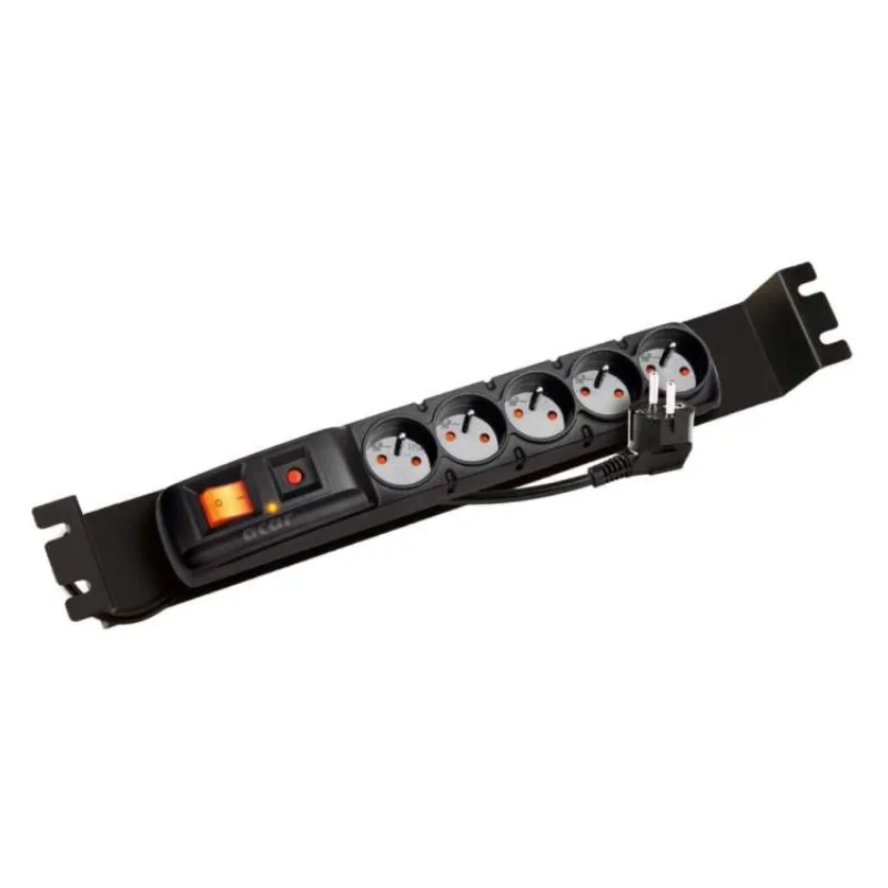 Solarix Acar 19" napájecí panel 1U 5x230V ČSN vypínač, bleskojistka,černý, 3m (80593013)