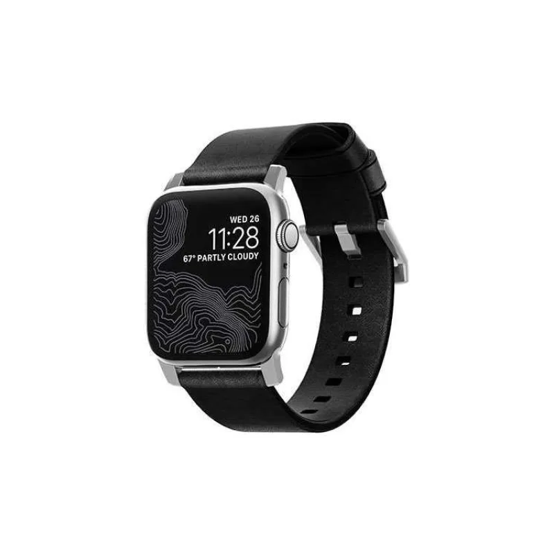 Nomad kožený remienok pre Apple Watch 42/44/45 mm - Modern Black/Silver Hardware (NM1A41SM00)