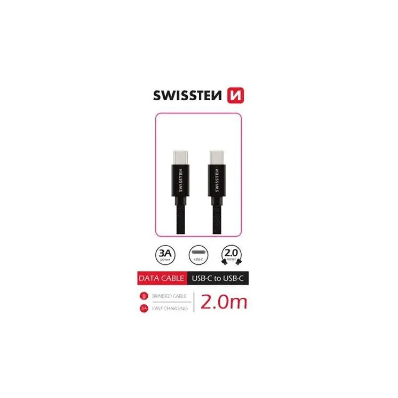 Swissten datový kabel USB-C / USB-C s textilním opletem, 2,0 M Černý (71528201)