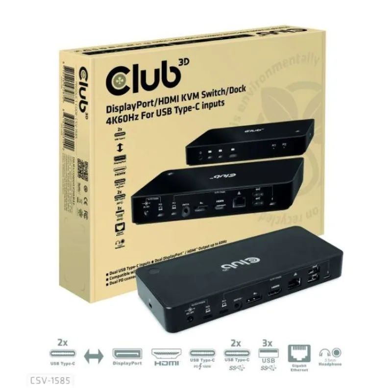 Club3D Dokovací stanice USB-C 10v1, 1xDP, 1xHDMI, 3xUSB-C, 3xUSB, 1xRJ45, 1x3.5mm, černá (CSV-1585)
