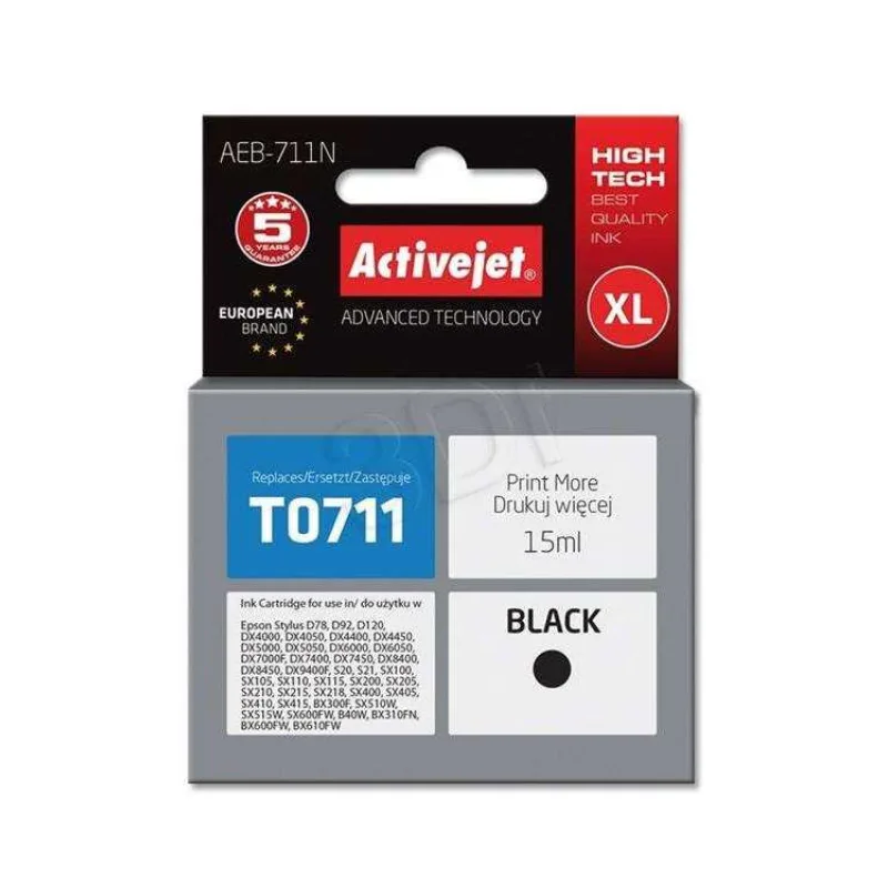 Atrament ActiveJet pre Epson T0711 čierna 10 ml (AEB-711 / AEB-711N)