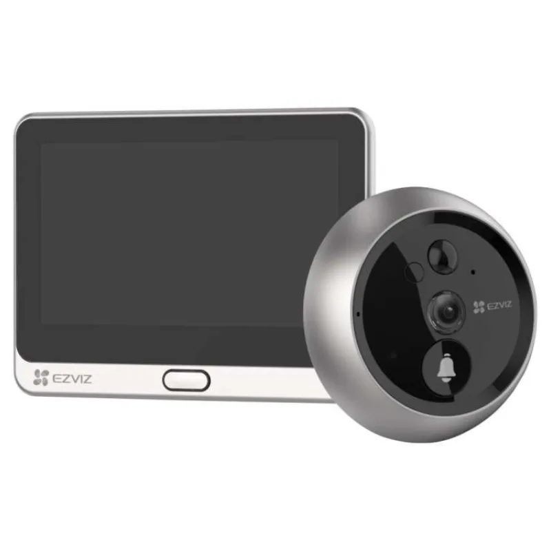 EZVIZ chytrý dveřní videotelefon DP2C/ Wi-Fi/ kamera 1080p/ H.265/ kukátko/ zvonek/ IR do 5 m/ PIR/ LCD 4,3"/ stříbrný (CS-DP2C-A0-6E2WPFBS)