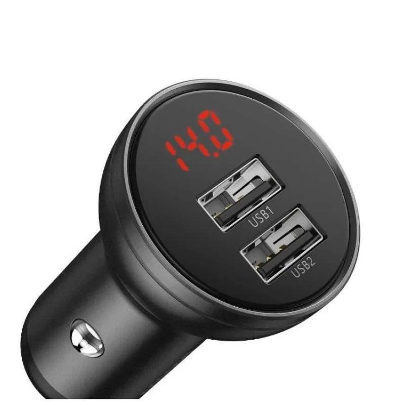 Baseus CCBX-0G Nabíjačka do Autá s Displejom 24W 2x USB Grey (6953156215399)