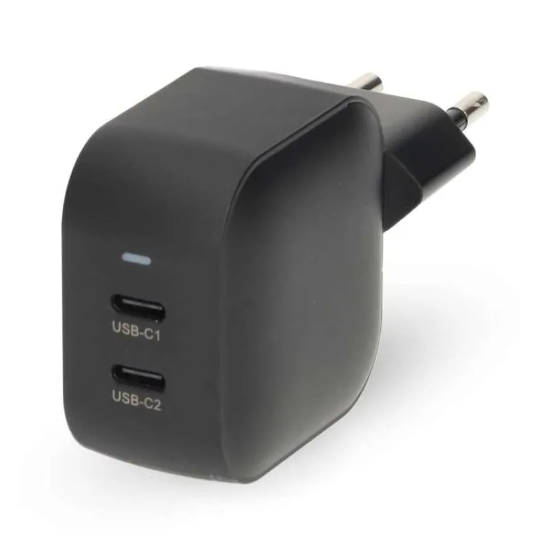 NEDIS síťová nabíječka/ 45 W/ PD 3.0/ rychlé nabíjení/ 2.25 / 3.0 A/ 2x USB-C/ černá (WGCHA45WBK)