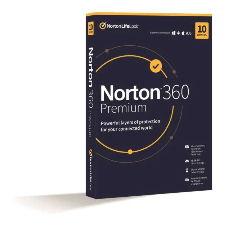 NORTON 360 PREMIUM 75GB +VPN 1 používateľ pre 10 zariadení na 3 roky ESD (21435581)