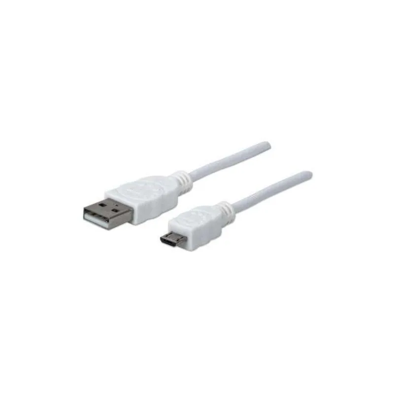 MANHATTAN Pripojovací kábel USB 2.0 A samec / Micro-B samec, 1.8 m, biela (324069)