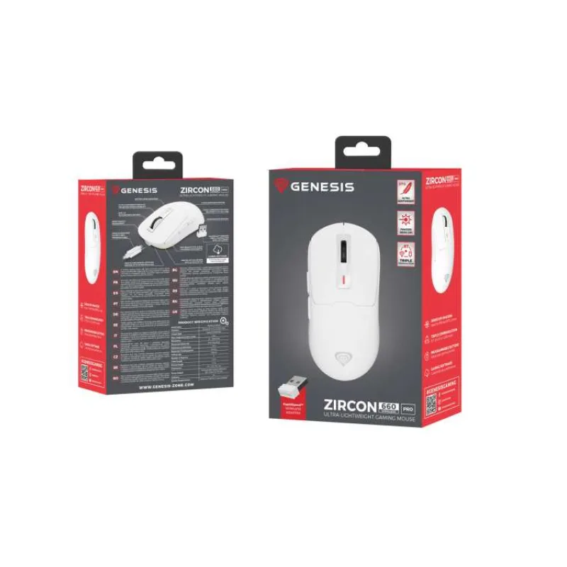 Genesis herná myš ZIRCON 660 PRO, 26 000DPI, biela (NMG-2194)