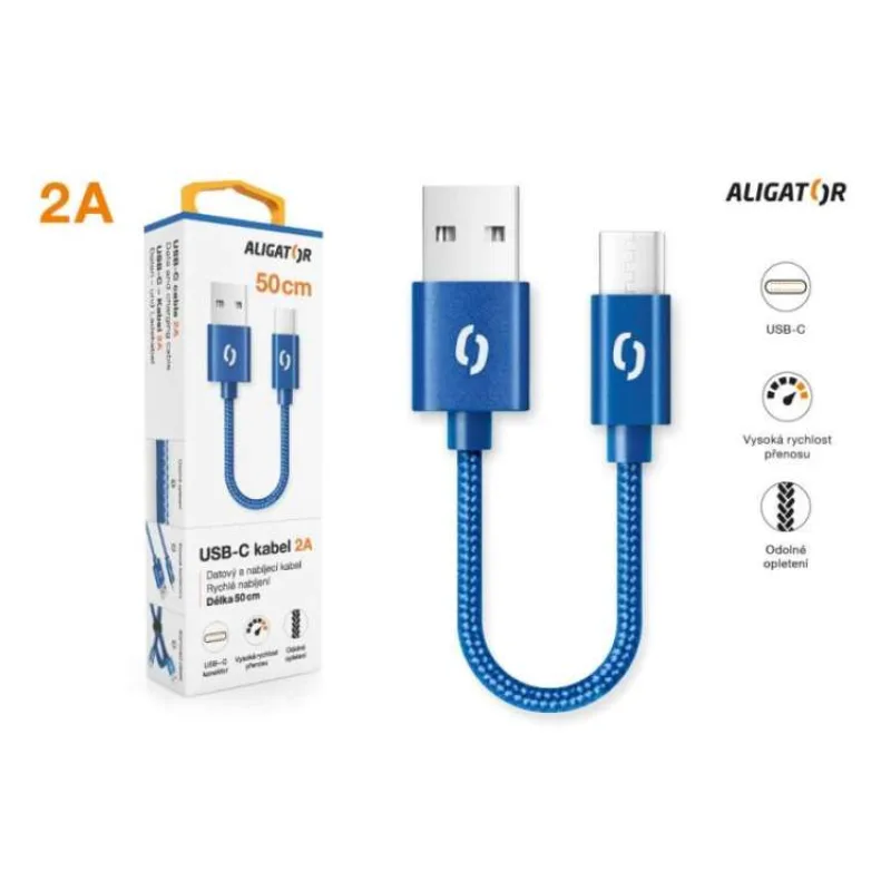 ALIGATOR PREMIUM 2A kabel, 50cm USB-C, modrá (DATKP40)