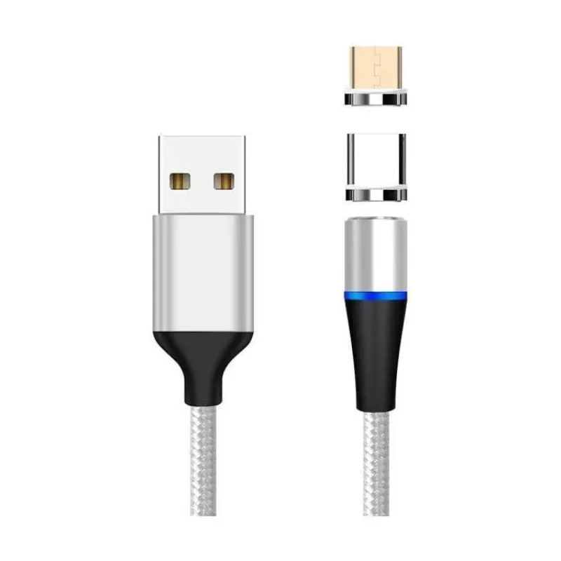 PremiumCord Magnetický micro USB a USB-C nabíjecí a datový kabel, 1m, stříbrná (ku2m1fgi)