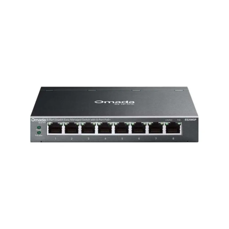 "Omada 8-Port Gigabit Easy Managed Switch with 8-Port PoE+ PORT: 8× Gigabit PoE+ Ports SPEC: 802.3at/af, 64 W PoE Power, (ES208GP)