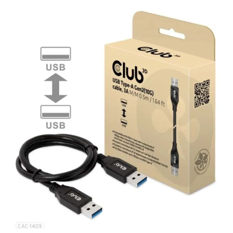 Club3D Kabel USB 3.2 Gen2 Typ-A, 3A M/M, 50 cm (CAC-1409)