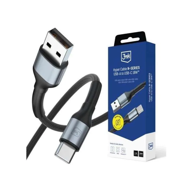 3mk kabel Hyper Cable N-SERIES A to C 1m 9V/2A 18W White / Black (5903108680257)