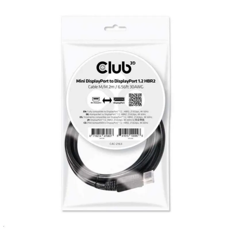 Kábel Club3D Mini DisplayPort na DisplayPort 1.2 4K60Hz UHD obojsmerný, (M/M), 2 m (CAC-2163)