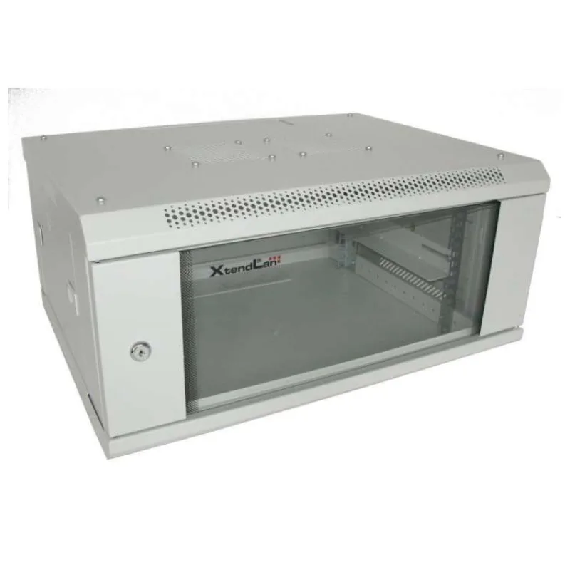 XtendLan 19" nástěnný rozvaděč 4U 600x450, nosnost 60 kg, skleněné dveře, svařovaný, šedý (WS-4U-64-GREY-P)