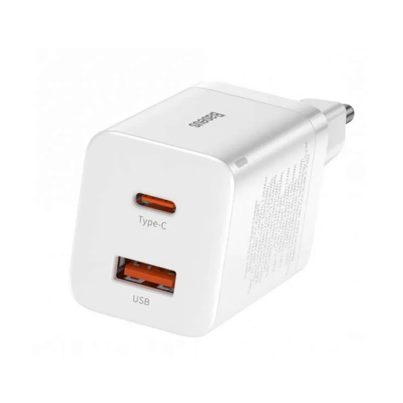 Baseus CCSUPP-E02 Super Si Quick Nabíjačka USB + USB-C 30W White (6953156206359)