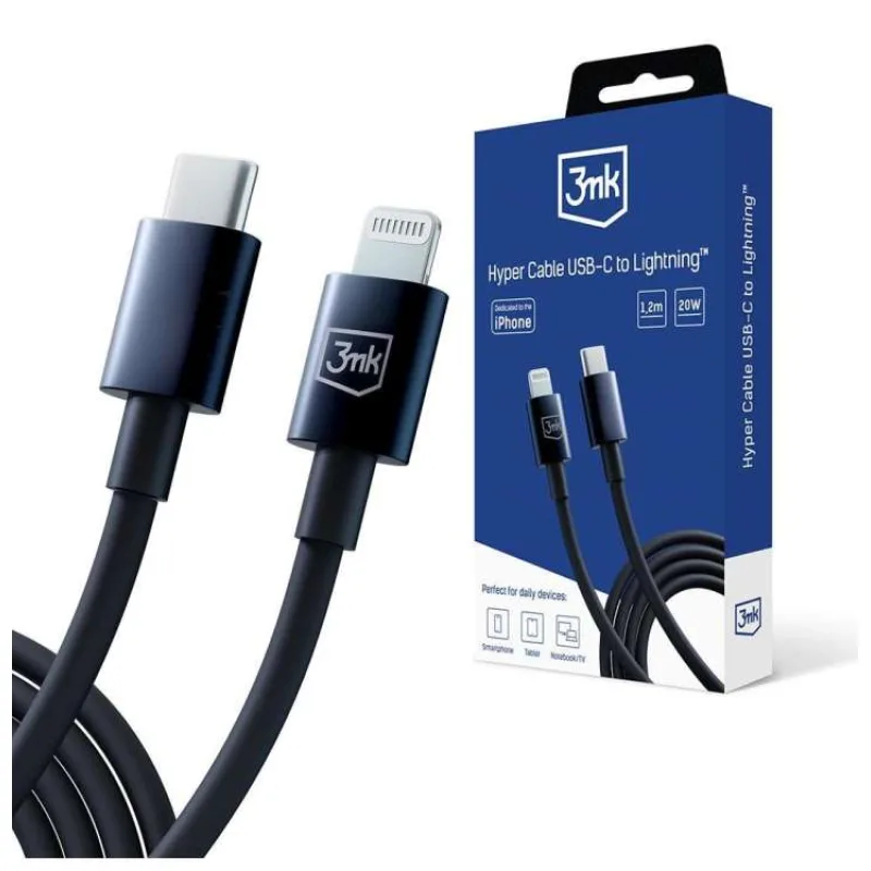 3mk datový kabel - Hyper Cable C to Lightning 20W 1.2m, černá (5903108541206)