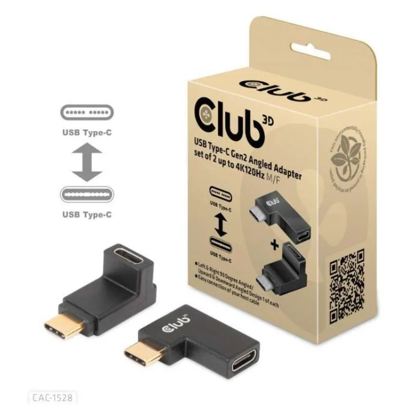 Club3D set adapterů USB-C Gen2 angled adapter set of 2, 4K120Hz, 240W, (M/F) (CAC-1528)