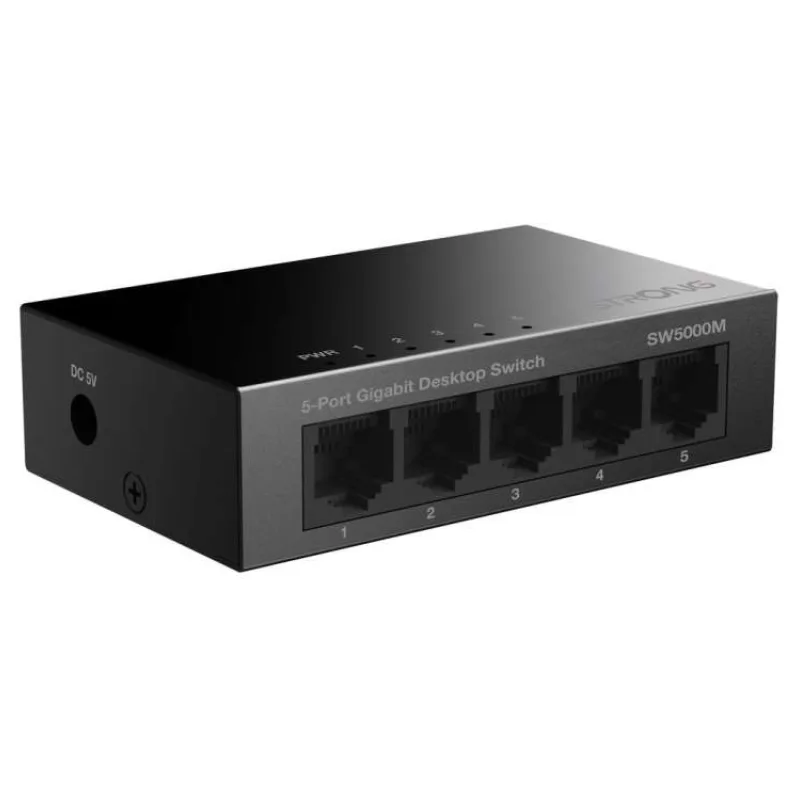 STRONG switch SW5000M/ 5x port Gigabit RJ45/ 10/100/1000 Mb/s/ 10 Gb/s/ 802.3i/u/ab/ kovové šasi/ černý (SW5000M)