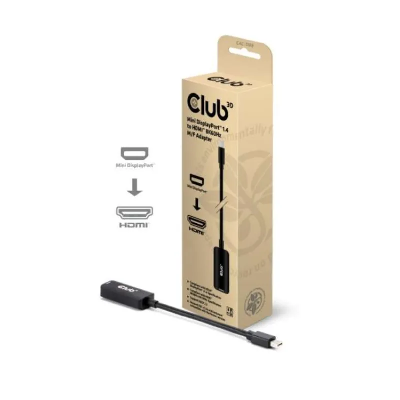 Club3D Adaptér miniDP 1.4 na HDMI, 4K120Hz nebo 8K60Hz HDR10+, M/F, 9cm (CAC-1188)