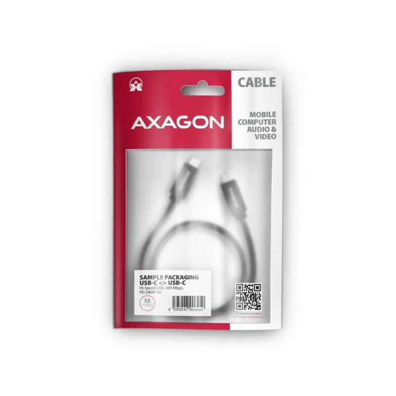 AXAGON BUCM2-CM25AB, CHARGE kabel USB-C - USB-C, 2,5m, Hi-Speed USB, PD 240W 5A, ALU, oplet, černý (BUCM2-CM25AB)
