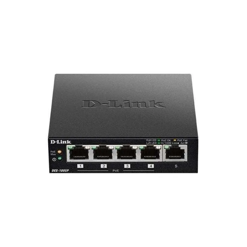 D-Link DES-1005P B1 5-portový 10/100 PoE stolový prepínač, 4x PoE+, 60W pre PoE (DES-1005P/E)